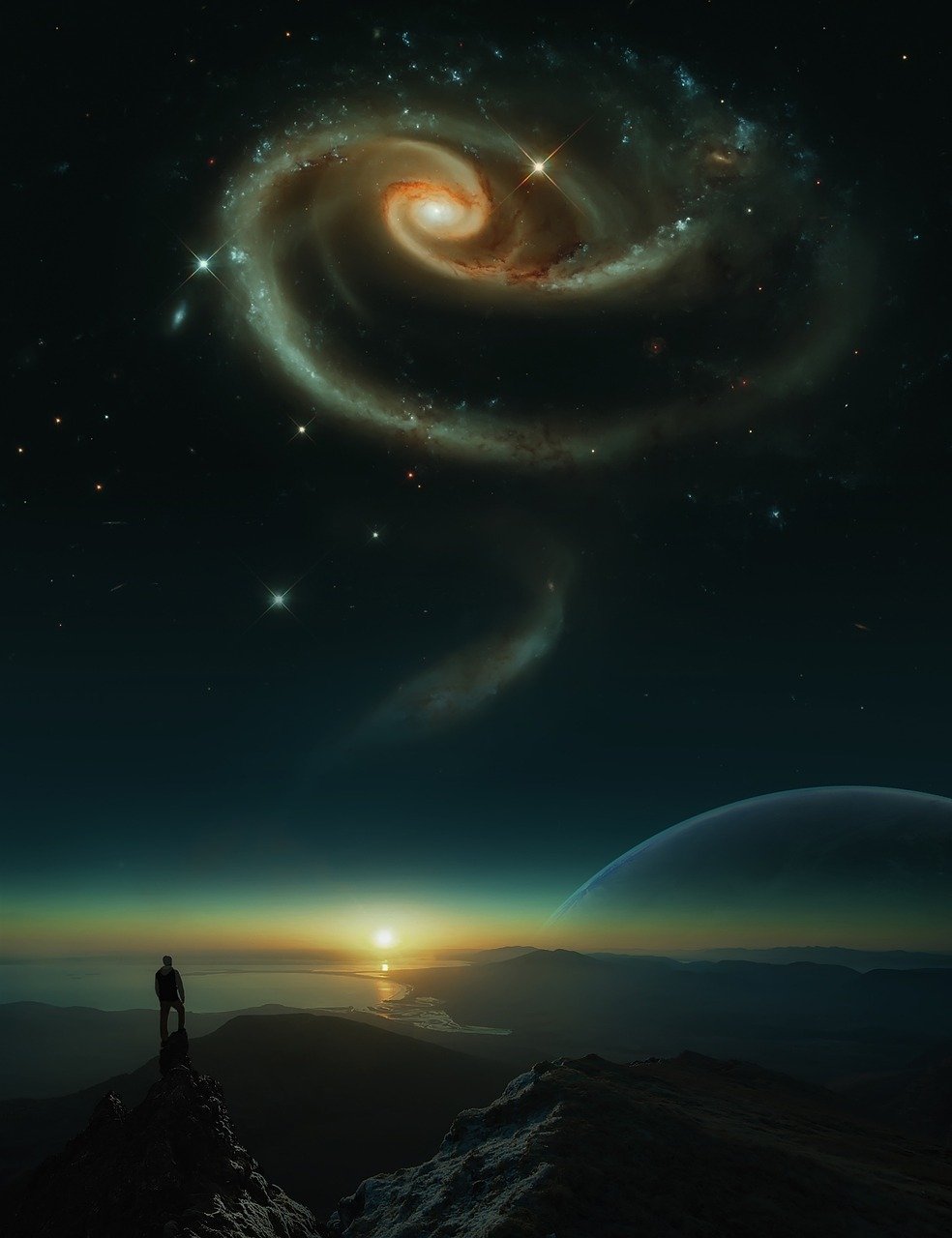 space, galaxy, nature, sunset, universe, photoshop